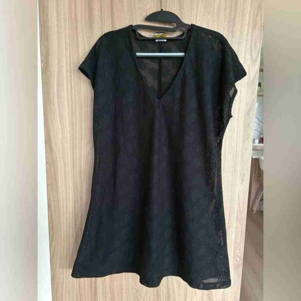 Black Mesh V-Neck Dress
